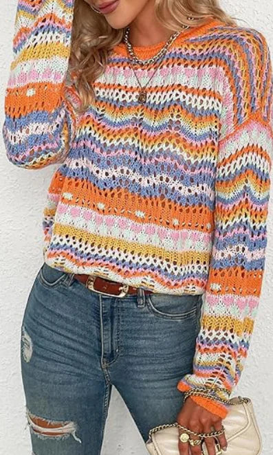 70s Style Vintage Knitted Multicolor Cardigan