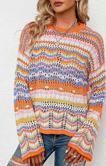 70s Style Vintage Knitted Multicolor Cardigan