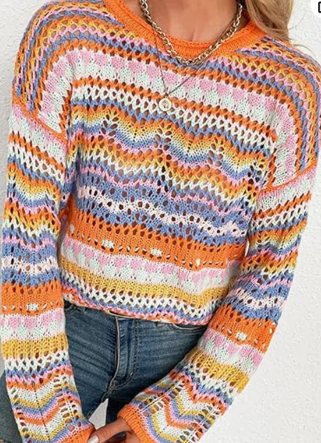 70s Style Vintage Knitted Multicolor Cardigan