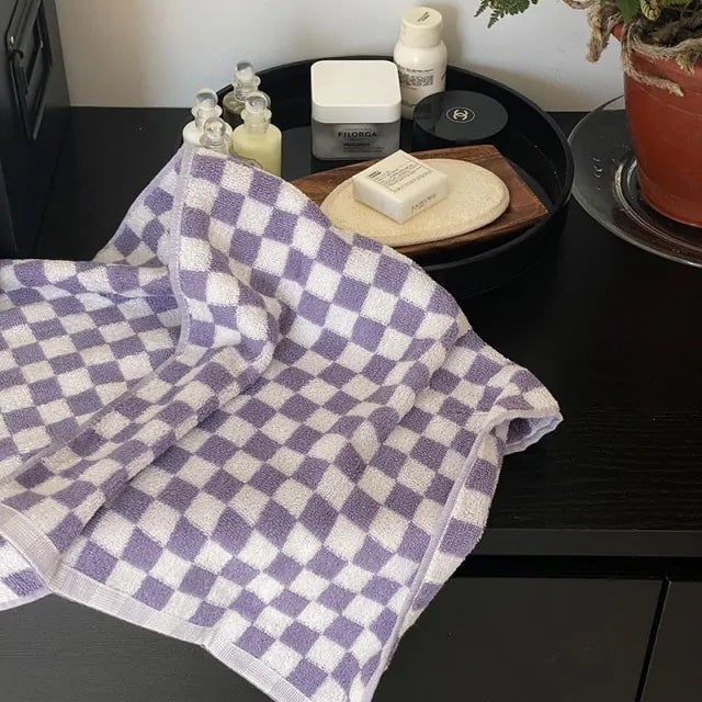 Retro Checkerboard Plaid Long-Staple Cotton Towel