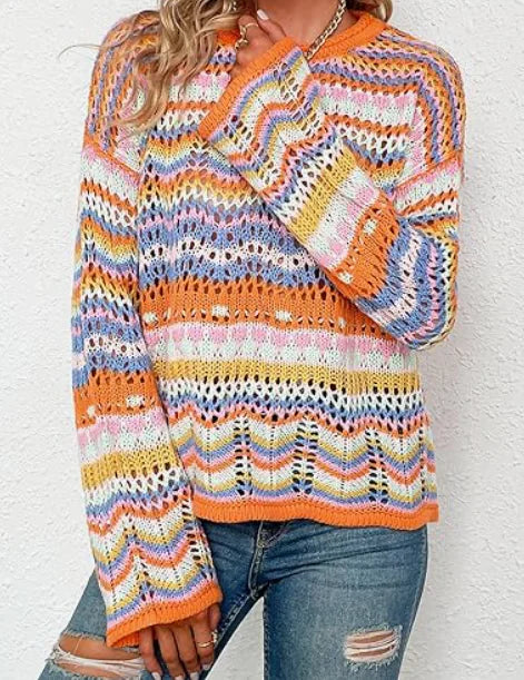 70s Style Vintage Knitted Multicolor Cardigan