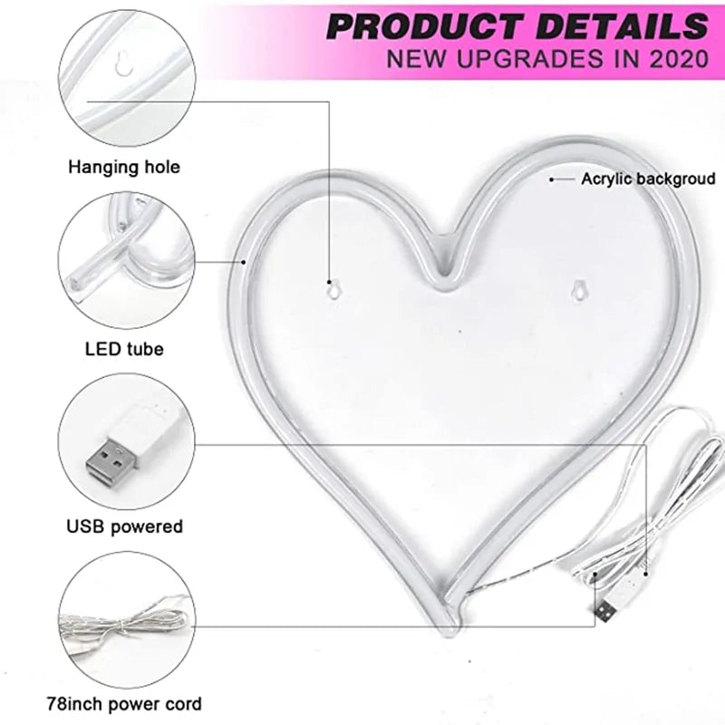 Glowin' Love: Heart-Shaped Neon Sign – 38cm, USB Powered